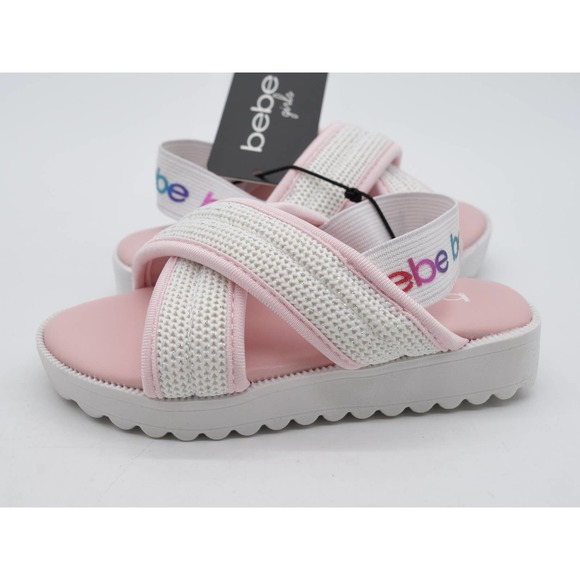 Bebe Sandals Toddler 6 Pink Cream Sparkle Slingback Platform Open Toe Shoes - Picture 2 of 9